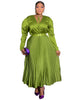 Plus Size Women's Dress Set Long Sleeve V-neck Blouse and Pleated Maxi Long Skirts Suit Birthday Two 2 Piece Set Outfits