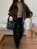 Solid Wool Coat Women Casual Hooded Y2k Loose Zipper Blends Cardigan Full Sleeved Thick Warm Outwear Jackets Autumn Winter
