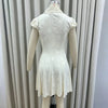 Vintage Sexy Deep V Puff Sleeve Button Ribbed Mini Dress High Waist Cinched Waist A Line Flared Dresses Sweet Casual Date Women