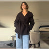 Faux Fur Belt Jackets Women Loose High Neck One Butoon Long Sleeves Coats Female Autumn Winter Thick Warm Outwears