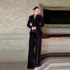 Black Blazer Jacket Pant Sets Chic Double Breasted Slim Waist Suit Coat Wide-leg Suit Trousers Spring Lady Party Outfits