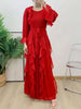 Ruffles Pleated Dress Women Round Neck Flare Sleeves Solid Maxi Belt Dresses Party Spring 2AA1502