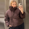 Crop Brown Outerwears Women's Winter Jacket Lace-Up Long Sleeve Quilted Jacket Woman Lightweight Padded Jacket