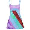 Women’s Casual Sweet Suspender A-line Dress Contrast Color U-neck Hollow Short Dress