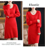 Autumn Winter 100% Mink Cashmere Knit Long Skirt Women Scoop Neck Knee-length Dress Casual Warm Jumper Cashmere Base Shirt Top