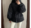 Women Winter Warm Thick Cotton Coat Women With Belt Stand Collar Cotton Padded Jacket Korean Loose Women Parka Outwear