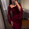 Elegant Temperament Long Sleeved Dress Lace Slim Fit Women's Party Dress Fall Asymmetrical High Waist Draped Banquet Dress Mujer