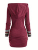 European and American Explosions Women's Ethnic Style Geometric Stripe Stitching Hooded Knitted Long-Sleeved Tight Dress