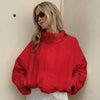 Street Chic Red Turtleneck Zipper Jackets Autumn Casual Long Sleeve Outerwear Coats For Woman Tops Female