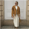 Brown Retro Suede Lapel Zippered Short Jackets Women's Casual Full Sleeves Pocket Loose Coats Spring Daily Commute Outwear