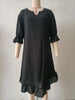 Elegant V-Neck Midi Sleeve Dress with Hem Ruffle Detail European And American Woven Fabric Women's
