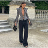 Sexy Deep V-neck Woolen Jackets Women's Hollow Up Waist Split Flare Long Sleeves Metal Buckle Coat High Street Jacket