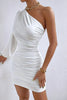 Irregular One Shoulder Short Dresses Women Loose Sleeves Diagonal Collar Chic Design Dress Autumn Sexy Wrap Hip Ruched Dress