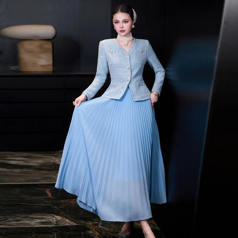 Ladies Suit Set Festival Outfit for Woman Autumn Winter Sequin Tweed Jacket Skirt 2 Piece Matching Set Dress