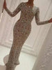 Women's Formal Evening Dress Sequin Appliques Slim Crew Neck Fishtail Dress Long Sleeve Maxi Bodycon Wedding Prom Dresses