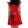 Women Metallic Shiny Dress Holographic Solid Color Turtleneck Pleated Dress Carnival Costume Gold Silver Rave Dress Outfits