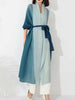Gradient Pleated Trench Coat For Women Bat Sleeve Scarf Collar Long Windbreaker Female Clothing 2DA2148