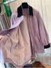 Retro Color Contrast Pink Polo Collar Loose Mid-length Coat for Women Spring and Autumn Korean Style Trench