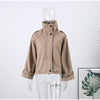 Elegant Solid Stand Collar Short Coat Women Casual Loose Button Full Sleeve Outwear Autumn Winter Streetwear