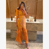 V-neck Organza Floral Chiffon Puff Sleeve Slit Long Dress Bodycon High Slit Bodycon Sexy Dresses Lady Chic Daily Sweet Date Robe