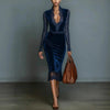 Elegant Women's Slim Dress Sexy Lece Sleeve Hollow Out Velvet Lace Splice Party Evening Vintage Casual Midi Dress for Spring