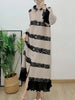Lace Patchwork Pleated Dress For Women Lapel Long Flare Sleeves Color Block Elegant Party Clothing 32A431