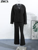 Elegant V-neck Blazers Coat Pants Set Women Solid Single Button Suit Coats Straight Long Trousers Spring Office Lady Outfit