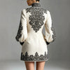 Women High Neck Print Mini Dress Long Lantern Sleeve Loose Tunic A-Line Dress Spring Fall Elegant Date Night Evening Short Dress