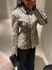 Women Leopard Print Short Furry Jacket Lapel Collar Button Slim Waist Stylish Coat Autumn Winter Street Lady Outerwears
