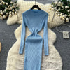 Vestidos Para Mujer Solid Half High Collar Autumn Winter Solid Woman Dresses Korean Sweater Elegant Long Dress