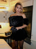 Fur Paneled Off-Shoulder Rhinestone Mini Dress Burgundy Velvet Pleated Evening Elegant Women Dresses Party Chic Lady Gown