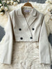 French Style Elegant Two Piece Sets Women Double Breasted Blazer Jacket + Mesh A-line Long Dress Korean Outfits