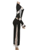 Jacquard Patchwork Dress Women Chic Hollow Full Sleeve O-Neck Stretch Skinny Sexy Hottie Banquet Party Club Vestidos