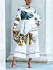 Women's 2-Piece Floral Letter Print Outfit, Long Sleeve Button-Down Shirt & High Waist Wide Leg Pants, Elegant Casual Co-ord Set