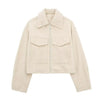 Women With Pockets Grey Front Zipper Jackets Vintage Lapel Neck Long Sleeves Female Chic Lady Outfits