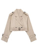 Women Belt Cropped Trench Spring Jacket Vintage Streetwear Double Breasted Long Sleeve Top Female Coat Outfits