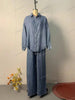 Autumn European American Women's Clothing Casual Denim Loose Shirt Long Pant Sets