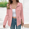 Autumn Long Sleeve Jackets Woman Casual Drawstring Waist Zip-Up Outerwear Solid Color Work Wear Cargo Coats