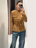 Vintage Suede Jackets Women's Full Sleeves Single-breasted Waist-cinching Stand Collar Coats Ladies Autumn Outwear