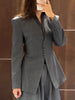 Elegant Grey V‑Neck Blazer Jacket Women Full Sleeve Waist Cinching Slim Office Suit Coats Autumn Chic Street Causal Outwear