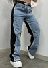 Women Straight Drawstring Waist Wide Leg Pants Jeans Denim Patchwork Sporty Holiday Jogger Sweatpants Trousers