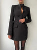 Office Elegant Dress Women Autumn Single Breasted Stand Collar Simple Solid Street Commute Skinny Suit Bodycon