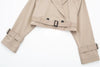 Women Belt Cropped Trench Spring Jacket Vintage Streetwear Double Breasted Long Sleeve Top Female Coat Outfits