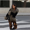 Elegant Solid Faux Fur Spliced Coat Women Lapel Long Sleeve Tassel Plush Outerwear Fall Winter Warm Streetwear