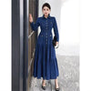 French Heavy-duty shirt collar long-sleeve denim dress for women, spring commute casual elegant waist Vestidos