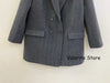 Woman 2025FW Grey Herringbone Wool Blazer Lapel Collar with Letters Embroidered Front Buttons Sides Pockets Long Sleeved Suits