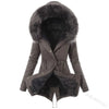 Women Parkas Hooded Long Sleeve Slim Fit Coats Button Solid Zipper Splice Parka Tight Wait Outerwear Thick Warm Fur Collar