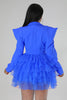 Vintage Women Single Breasted Notched Neck Puff Long Sleeve Mesh Cascading Ruffles Big Swing Blazer Dress Chic Vestidos