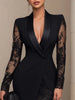 Elegant Lace Sexy Women's Slim Dress Long Sleeve Satin Notched Collar Hollow Out Office Lady Spring Casual Dress