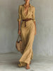 Sexy Single-breasted V-neck Long-sleeved Dress For Women Elegant Spring Autumn Solid Color Irregular Belt Dresses Female